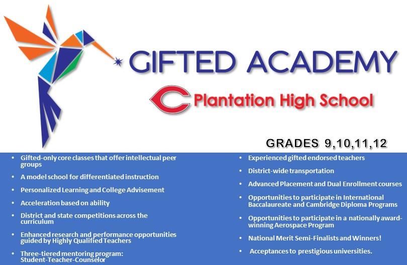 Plantation High School's Gifted Academy logo and description.